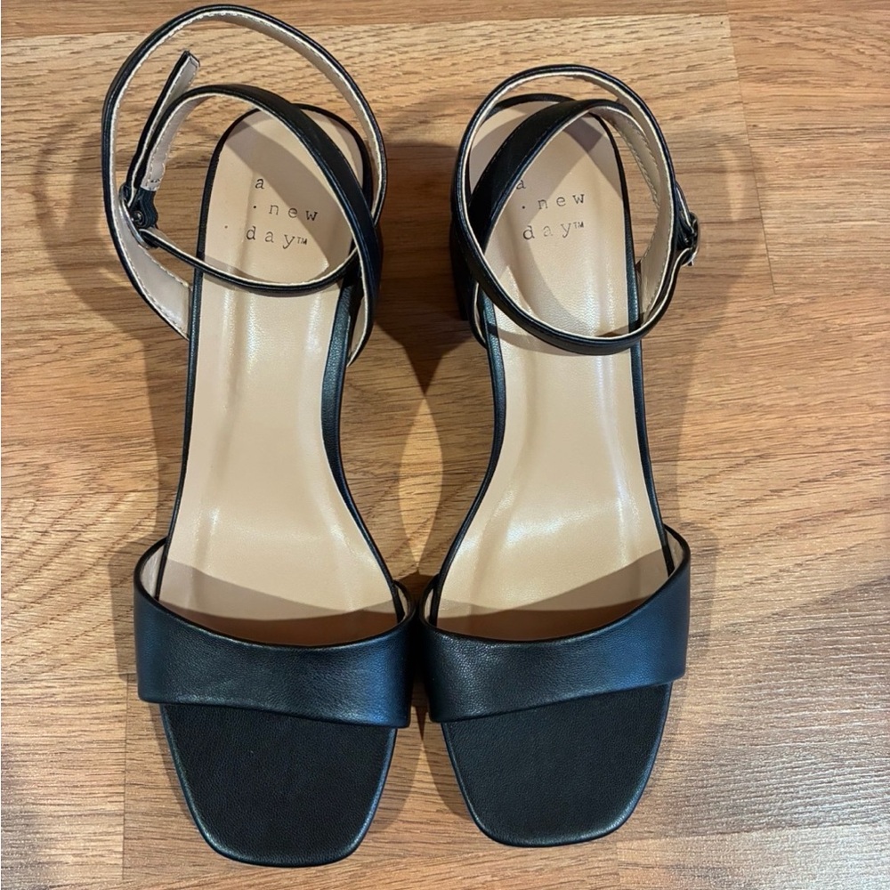 a new day Black Open-Toe Ankle-Strap Block Heel Sandals